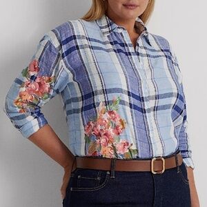 NWT Polo RALPH LAUREN LINEN PLED WHITE/BLUE FLORAL BUTTON DOWN SHIRT SIZE US XL